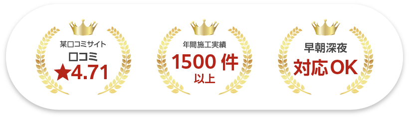 某口コミサイト口コミ4.71 年間施工実績1500件以上 早朝深夜対応OK